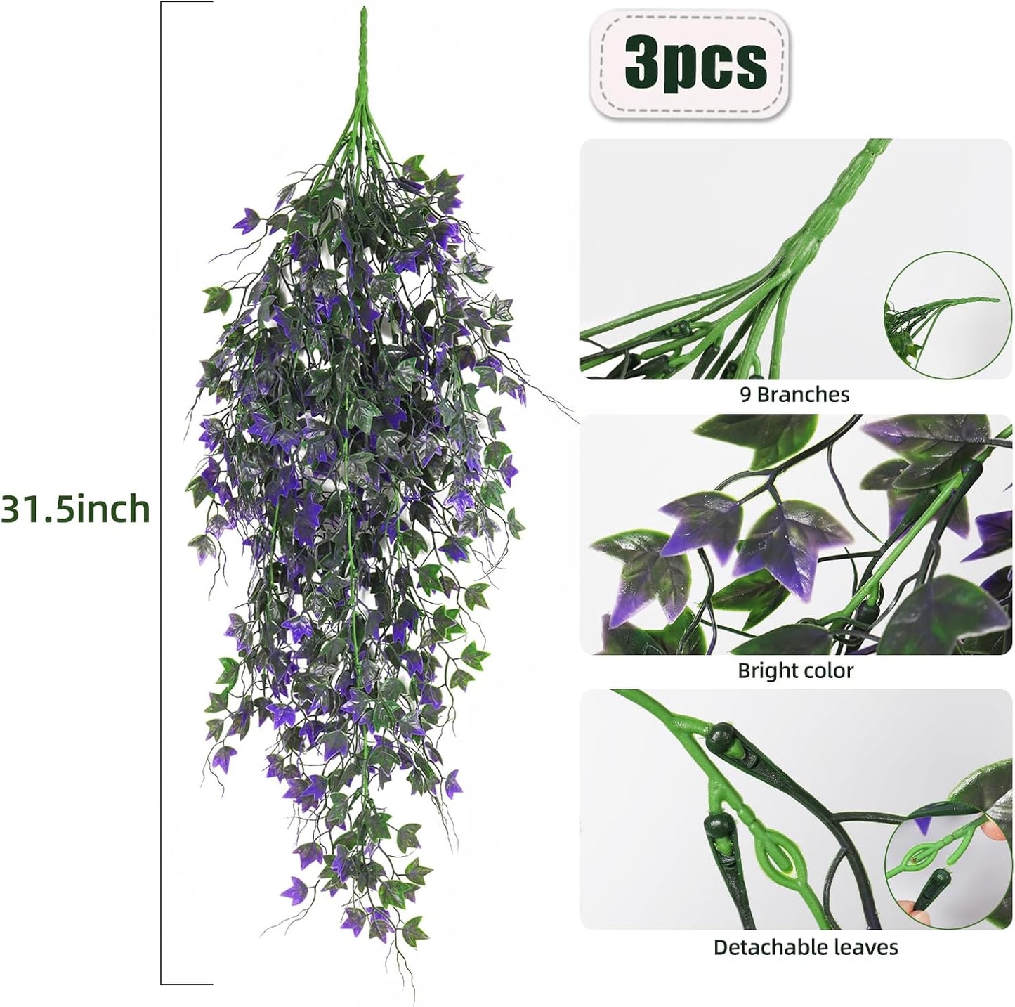 RECUTMS Artificial Hanging Plants Fake Hanging Plant Faux Eucalyptus Leaf Greenery Vine Outdoor UV Resistant Plastic Plants Home Garden Wedding Party Indoor Outdoor Decorations(White)