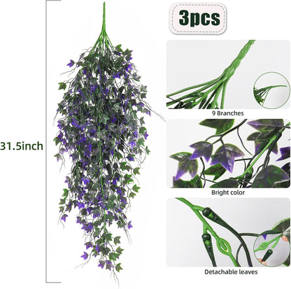 RECUTMS Artificial Hanging Plants Fake Hanging Plant Faux Eucalyptus Leaf Greenery Vine Outdoor UV Resistant Plastic Plants Home Garden Wedding Party Indoor Outdoor Decorations(White)