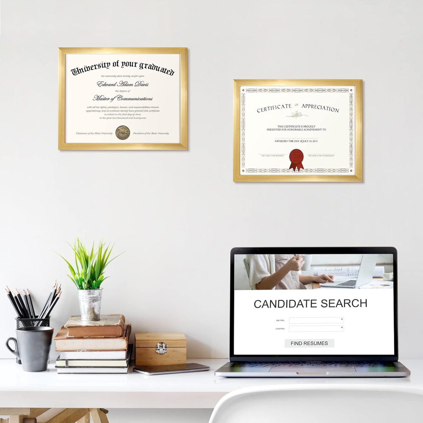 upsimples Certificate Frame with High Definition Glass, 8.5 by 11 Picture Diploma Document Frames for Wall and Tabletop, Black 5 Pack