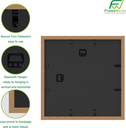 FrameWorks 11” x 14” Dark Oak Wooden Shadow Box Frame – Display Case with Soft Felt Back, Memory Box with Tempered Glass, Display Box with Elegant White Ball Push Pins, Wooden Flower Box