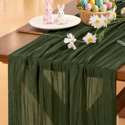 Socomi 3pcs Sage Green Cheesecloth Table Runner Summer Boho Rustic Gauze 120 inch 10FT Cheese Cloth Sheer Runner for Wedding Party Baby Shower Home Decor Holiday Decorations