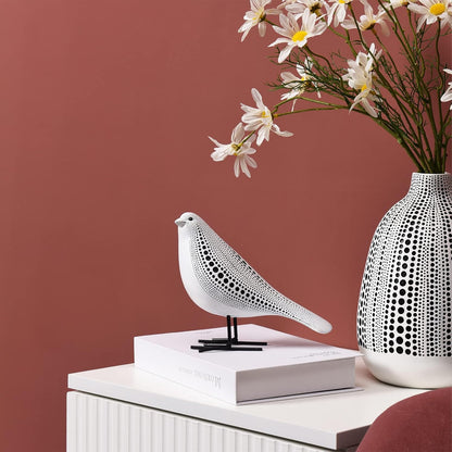 Quoowiit Bird Figurine, Modern Sculpture and Statues for Home Decor, Animal Statues for Bookshelf, Table, Entryway, Fireplace, Resin Decorative Sculpture with Chic Polka Dots Art Design (White)