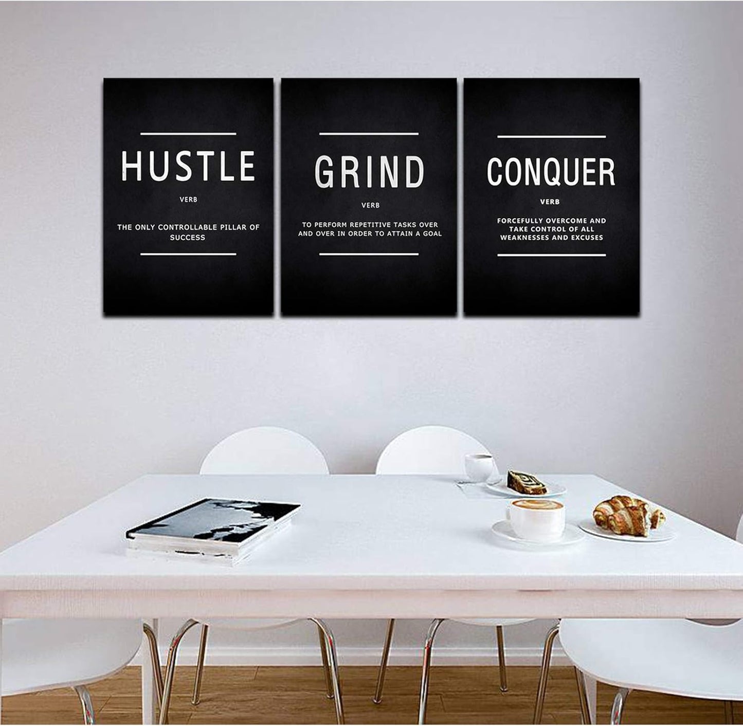 KAWAHONE Canvas Painting Wall Art, Grind Hustle Execution Motivational Wall Art Decoration Posters Prints for Living Room Bedroom, Office Decor, Gallery-Wrapped Canvas Art Set Framed Ready to Hang