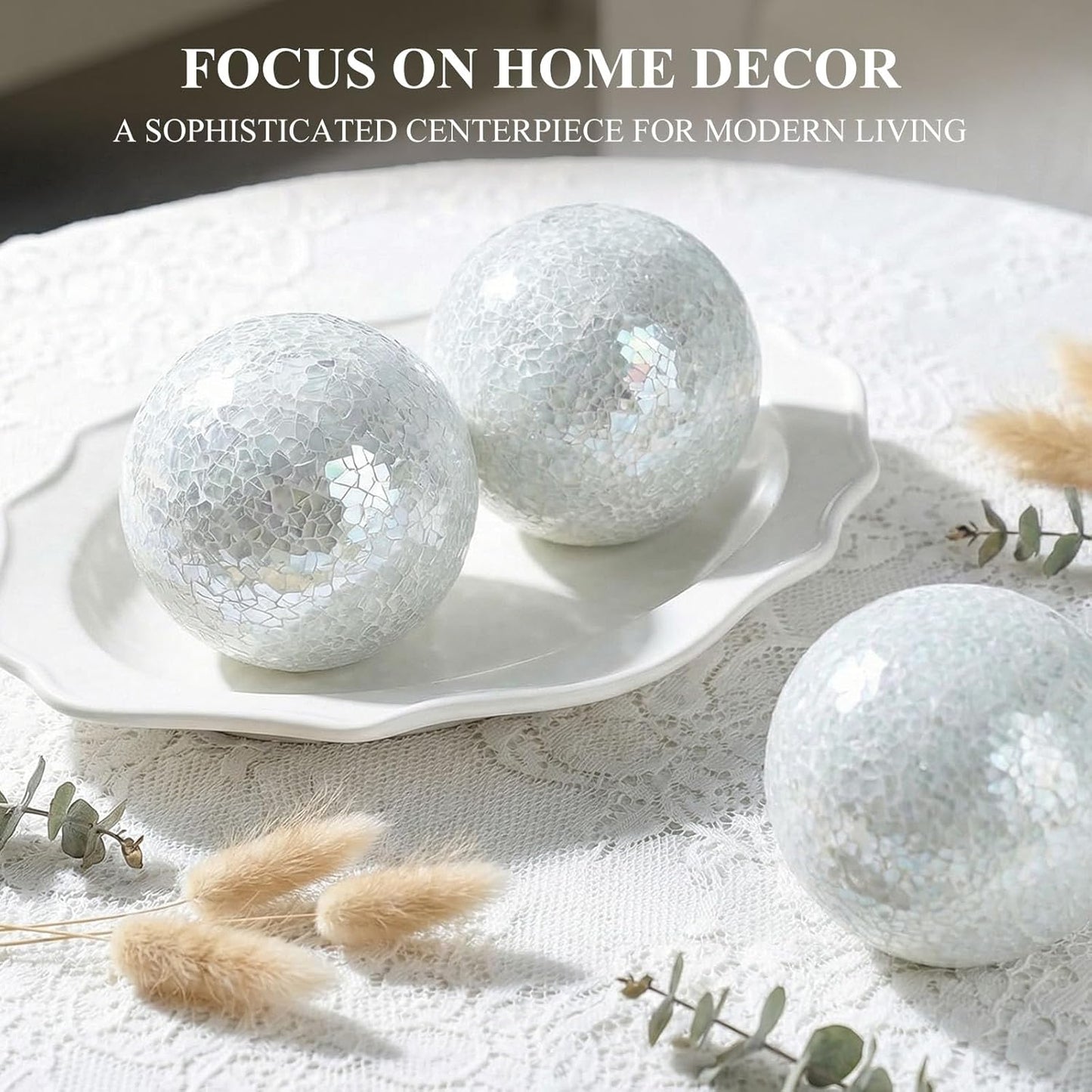 DomeStar 3PCS Decorative Balls, Mosaic Glass Orbs Centerpiece Balls 4inch Gold Orbs for Decorate Bowls Vases Tables Wedding Party
