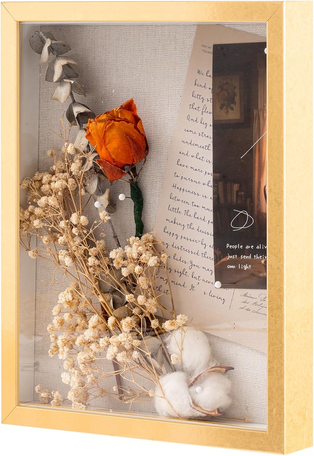 Muzilife 8x8 Shadow Box Picture Frame with Linen Board - Deep Wood & Glass Display Case Ready to Hang Memory Box Baby Sports Memorabilia, Pins, Awards, Medals, Wedding, Tickets and Photos (Black)