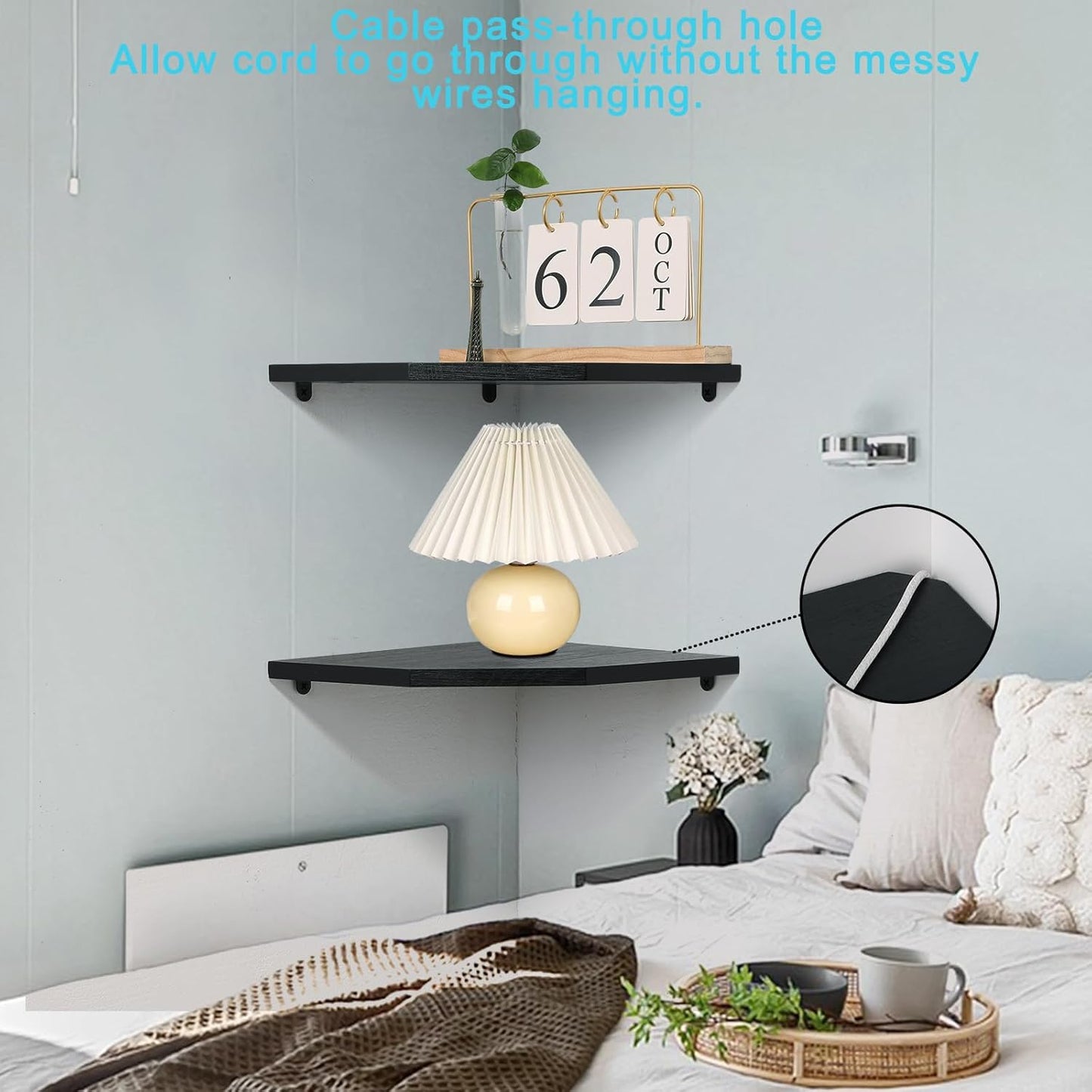 Joiishom Wood Corner Wall Shelves Set of 2, Solid Wood Corner Floating Shelves for Wall, Round End Wall Mounted Floating Corner Shelf for Bedroom, Living Room and Kitchen. (Brown-10 inch)