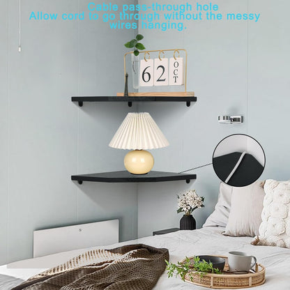 Joiishom Wood Corner Wall Shelves Set of 2, Solid Wood Corner Floating Shelves for Wall, Round End Wall Mounted Floating Corner Shelf for Bedroom, Living Room and Kitchen. (Brown-10 inch)