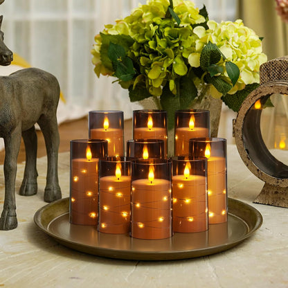 Homemory Flameless Candles with Embedded Star String Fairy Lights, Battery Operated Candles, LED Candle, Fake Candles with Remote Control and Timer for Halloween, Gray Acrylic, Set of 5(H4"5"6"8"8")