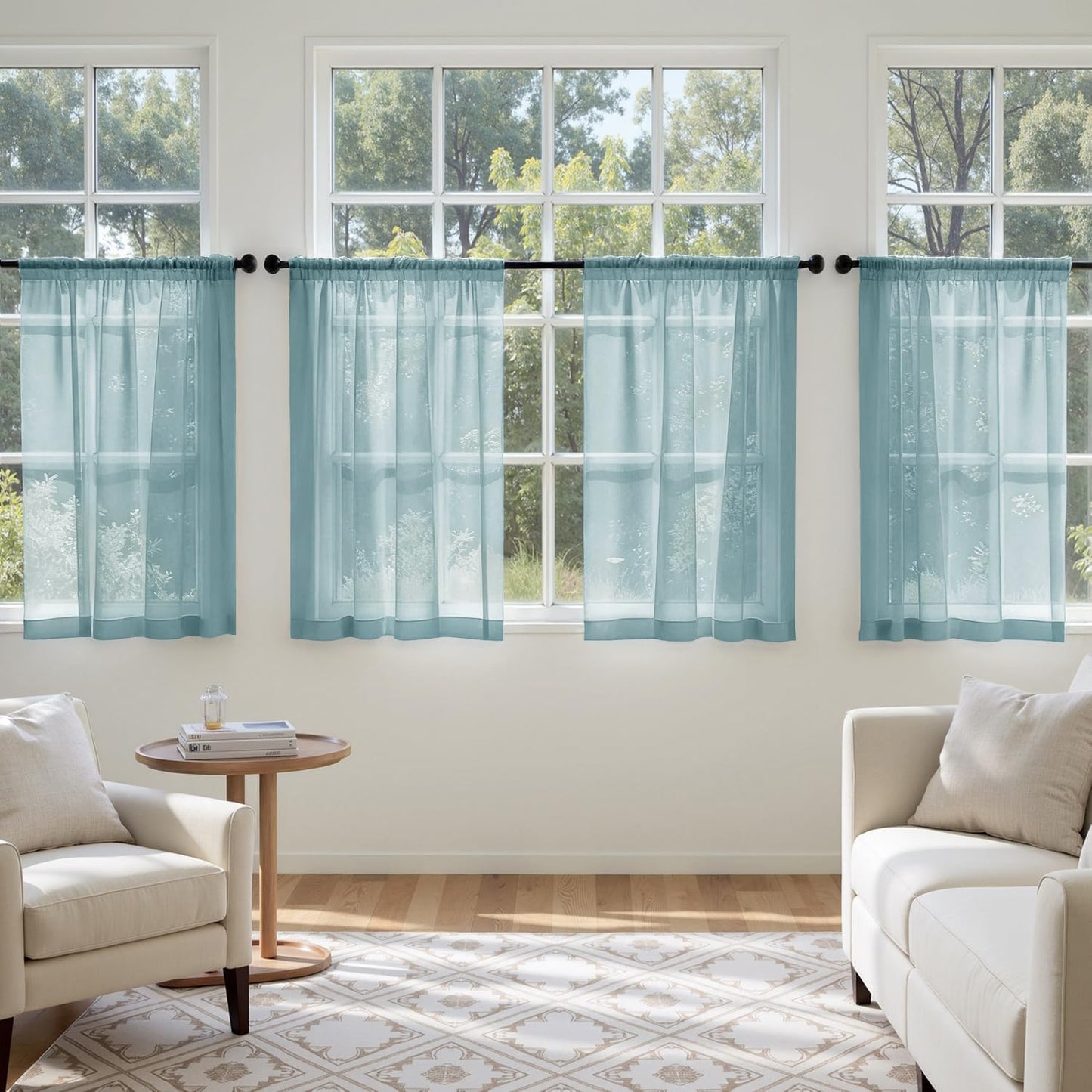 MIULEE White Sheer Curtains 84 Inches Long, 4 Panels Set, Light Filtering Rod Pocket Voile Drapes for Living Room and Bedroom, Airy Soft Fabric Window Treatments, 42 x 84 Inches