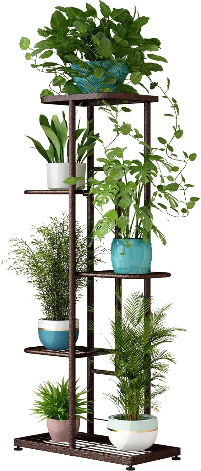 LINZINAR Plant Stand Indoor Outdoor Corner 4 Tier Metal Plant Shelf Patio Plant Rack for Garden Corner Balcony Living Room