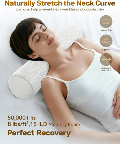 Memory Foam 4" Round Pillow, Cervical Neck Pillow for Pain Relief, Cylinder Pillows 18"x 4", Removable Cover, Neck Roll Pillow for Sleeping, Velvet Dots, Pink