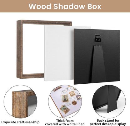 Califortree 8x8 Shadow Box Frame with Soft Linen Back - Push Pins Included, Memory Box Display Case for Flower, Tickets and 3D Items, Black