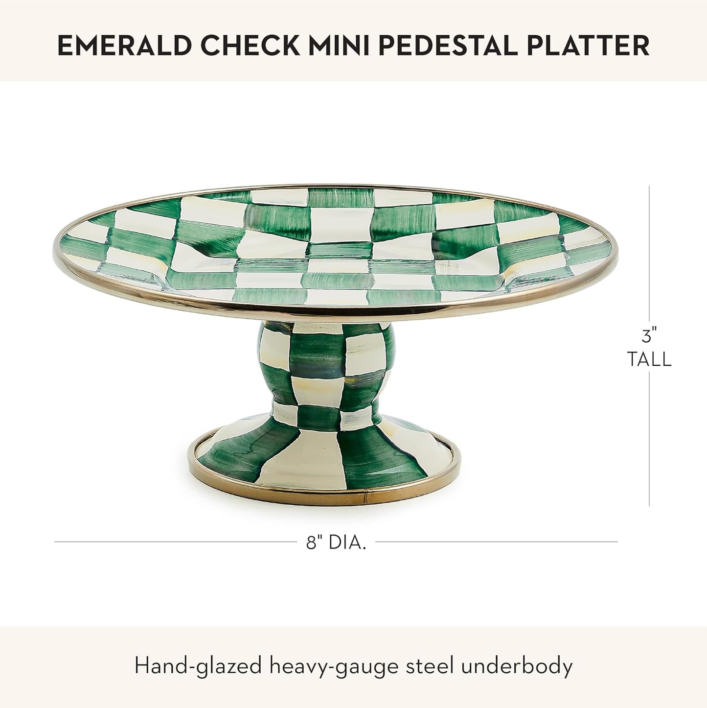 MACKENZIE-CHILDS Enamel Pedestal Serving Platter, Decorative Serving Dish for Food, Small, Black-and-White Courtly Check