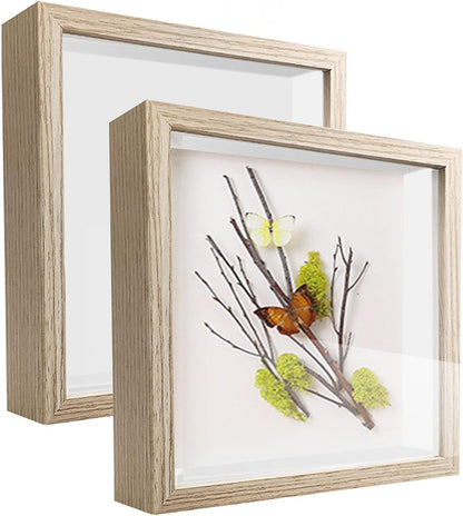 8x8 Shadow Box Frame Display Case with Letter Stickers, 3D Picture Frame, Display Case Box for Memorabilia, Baby Items, Wedding Memories, Crafts, Tickets and Photos (White, 8x8)
