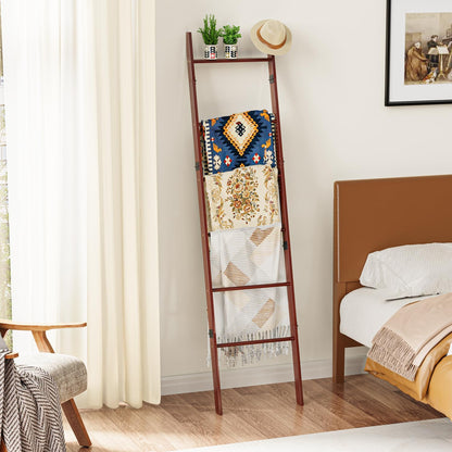 BAMBANG 6-Tier Blanket Ladder for Living Room, Blanket Quilt Ladder Rack Rustic Decorative Towel Holder, Wall Leaning Blanket Ladder Shelf Storage Farmhouse Decor for Bedroom Bathroom, Black