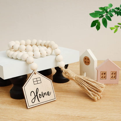 Meplait Love Wooden Bead Garland with Tassel, Decorative Beads Home Decor Farmhouse Tassel Garland Boho Decor for Tiered Tray（38in）