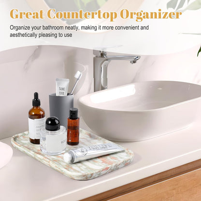Koville Romano Travertine Tray, 12"x8" Natural Stone Vanity Tray for Countertop Bathroom Kitchen Dresser, Decorative Marble Catchall Trays for Perfume Jewelry, Rectangular Serving Tray(Beige)