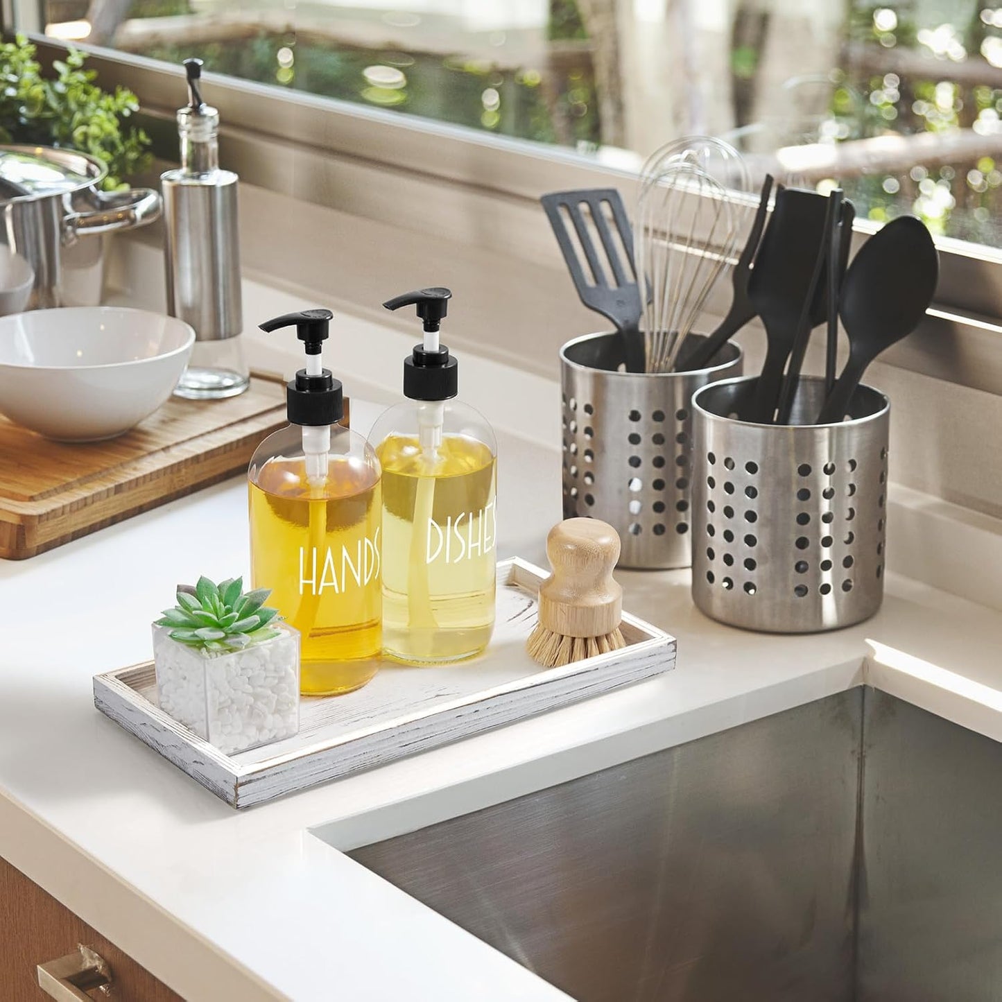 ALELION 11.7" Bathroom Vanity Tray for Counter - Acacia Wood Decorative Tray for Toilet Tank Makeup Perfume Jewelry Catchall Coffee Table - Wooden Kitchen Countertop Organizer for Soap Dispenser