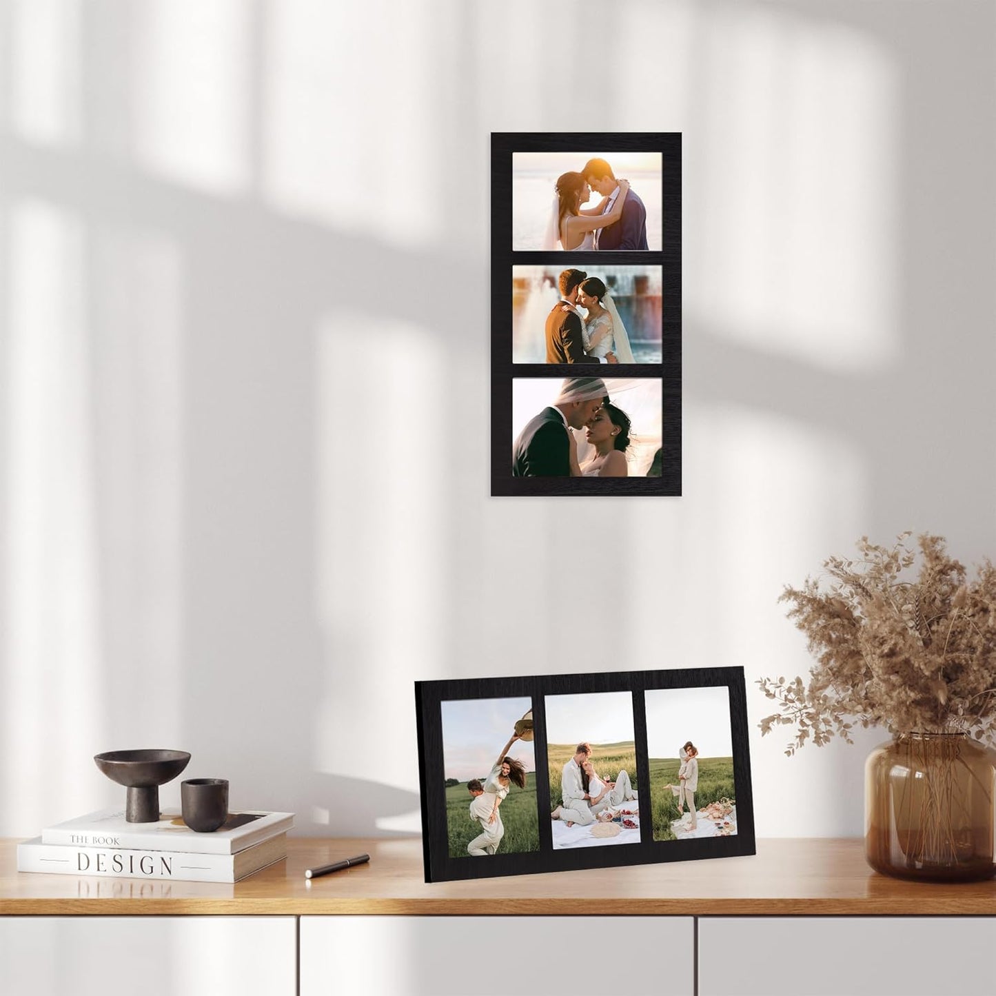 YESKAY 4x6 Picture Frame Collage for Wall Decor, Multiple Photo Collage Frames with Tempered Glass, 7-Opening for 4 x 6 Picture Frames, Rustic Brown, 1 Pack