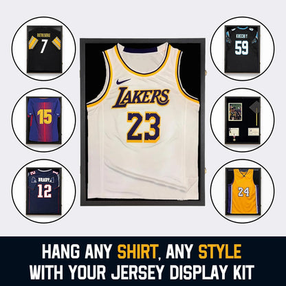 Jersey Wooden Frame Display Case -Shadow Box with 98% UV Protection Acrylic and Hanger for L or XL Baseball Basketball Football Hockey Sport Shirt and Uniform Gifts for Men (Black, 1 Pack)