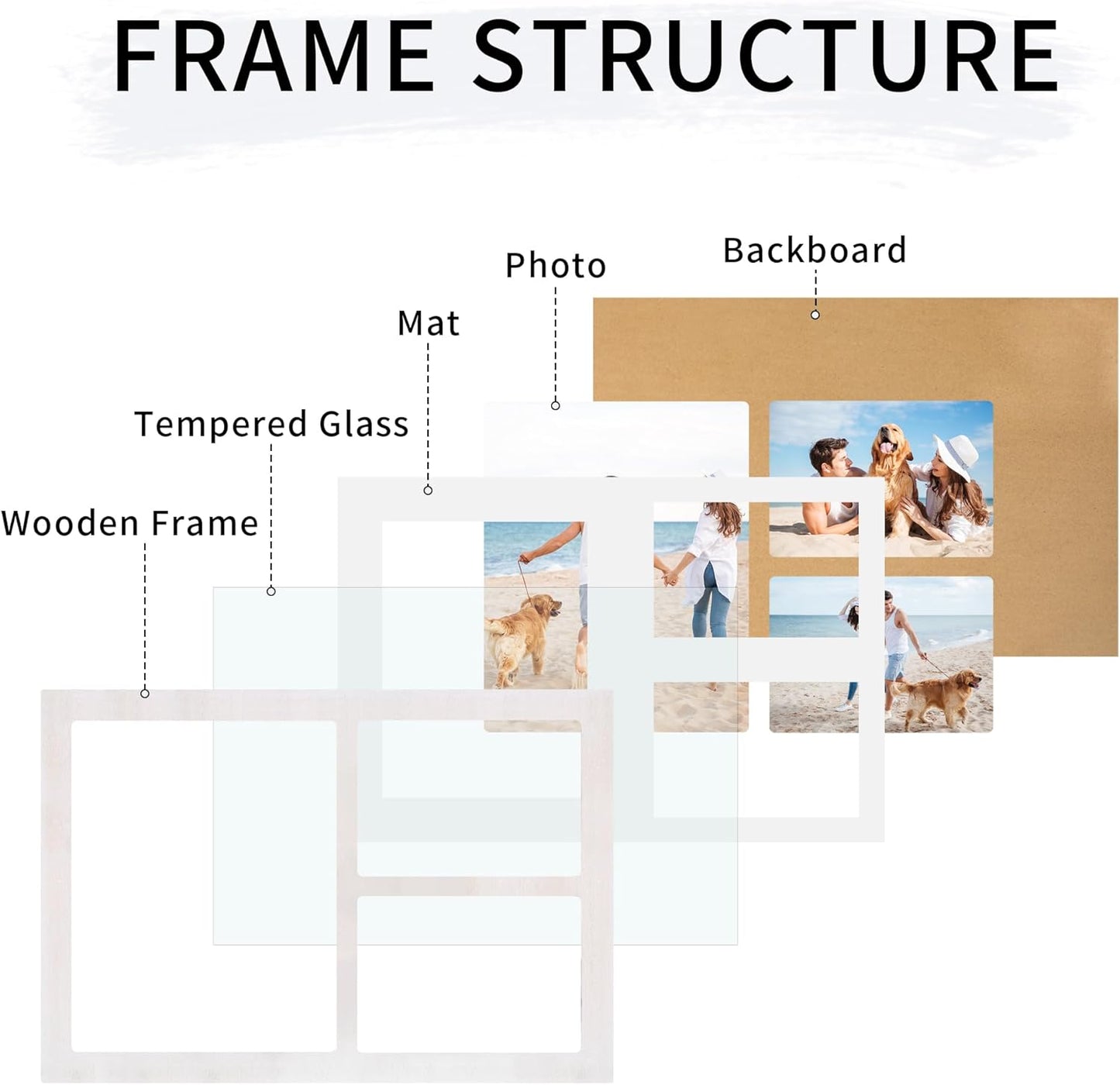 YESKAY 4x6 Picture Frame Collage for Wall Decor, Multiple Photo Collage Frames with Tempered Glass, 7-Opening for 4 x 6 Picture Frames, Rustic Brown, 1 Pack
