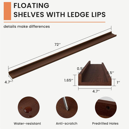 FLYJOE Picture Ledge Shelf, Floating Shelves Set of 2, Solid Pine Wood 55'' Long Large Nursery Book Shelves for Toys Storage, Kids Bookshelf for Living Room Bedroom Decor Books Photo Frames, Walnut