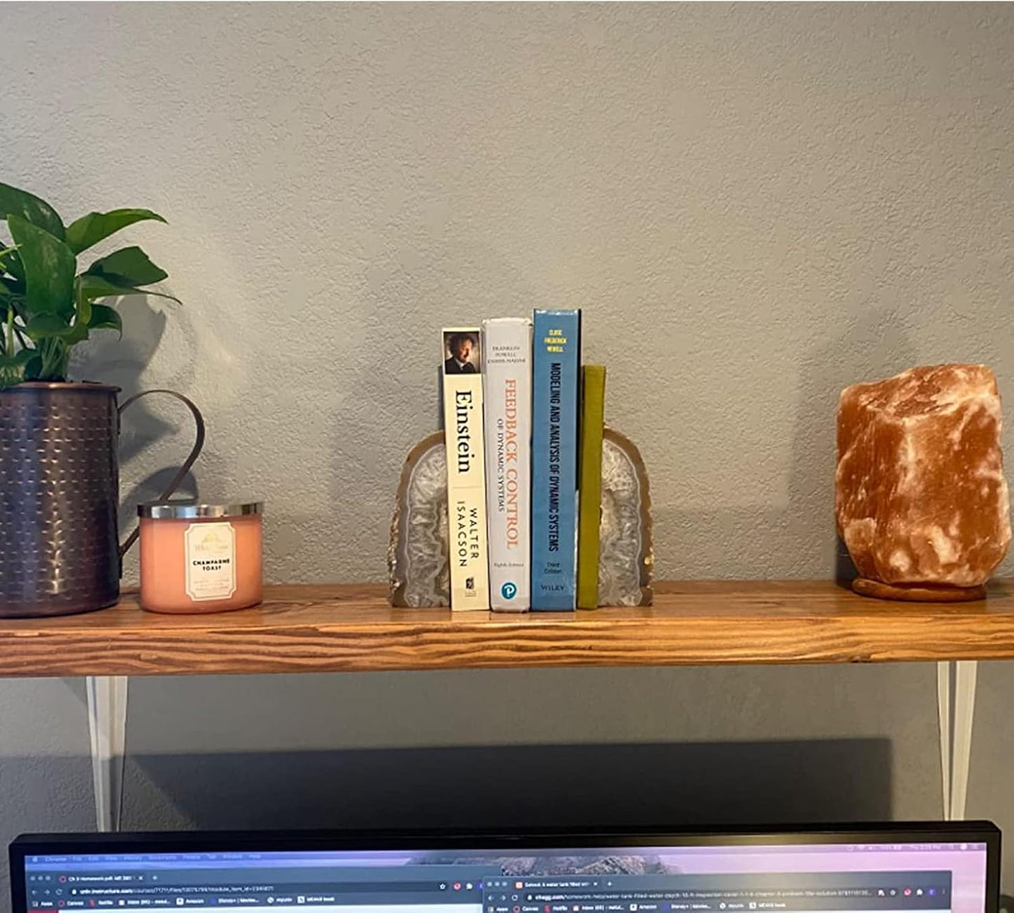 JIC Gem Dyed Blue Agate Bookends Geode Decorative Book Ends for Heavy Books with Rubber Bumpers for Office and Home Decoration Polished Small Size 2 to 3 Lbs