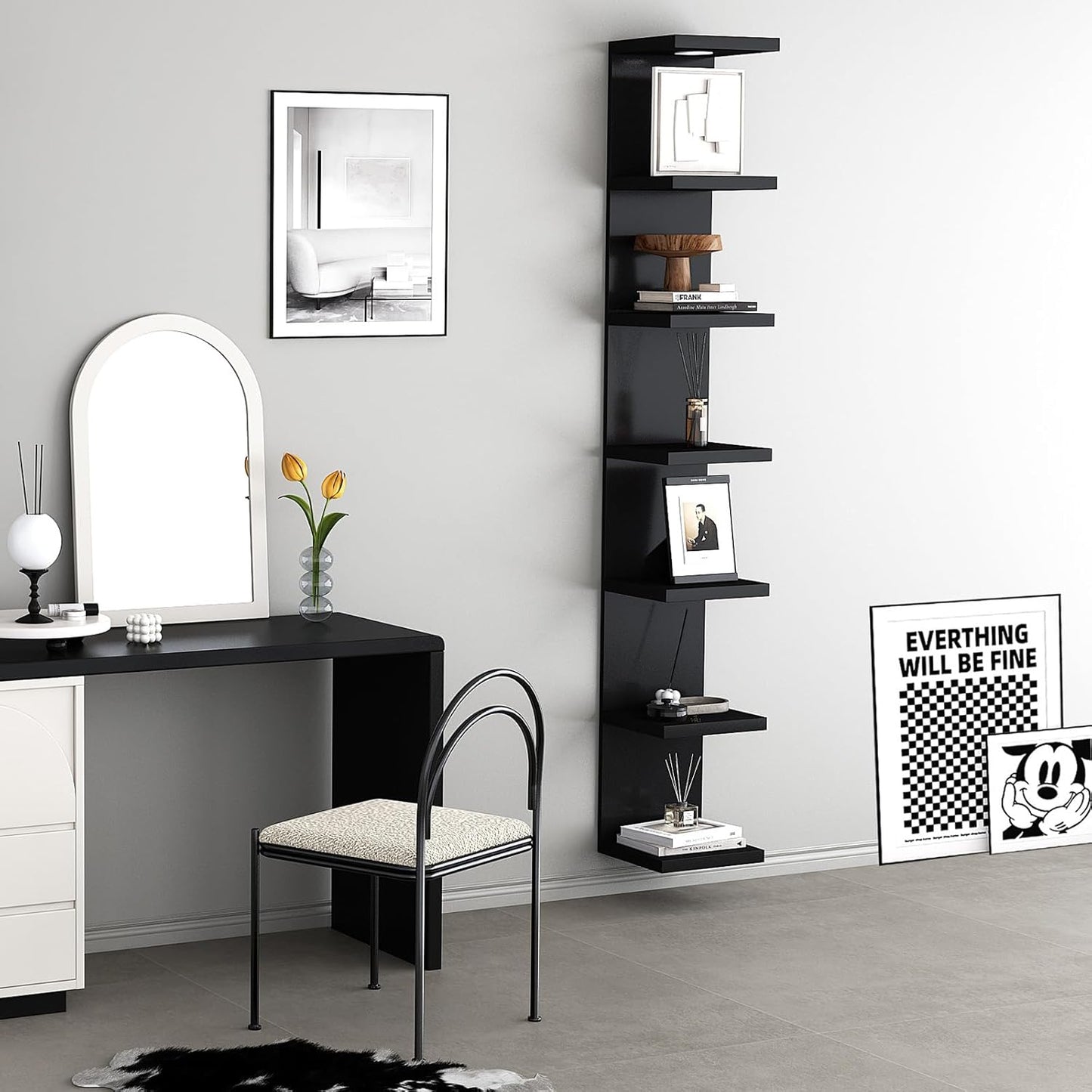 LitaEther Versatile 7 Tier Wall Shelf Unit,White Lack Wall Shelf,Display Floating Shelf with LED Remote Control Light