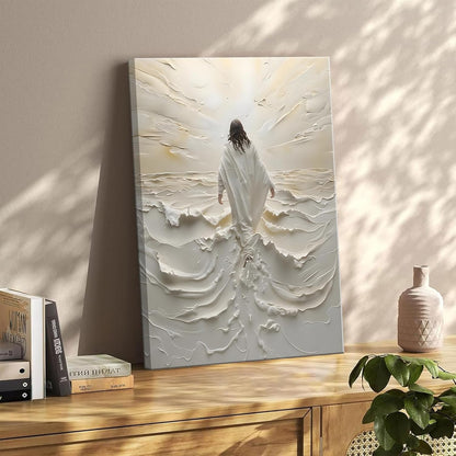 Abstract Jesus Walking on Water Canvas Wall Art Christian Spiritual Wall Decor Pictures Divine Light Modern Religious Posters Prints for Living Room Bedroom Church Decoration 12x16in