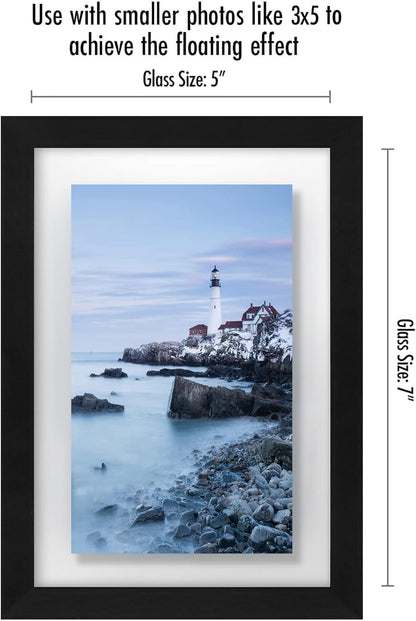 Americanflat 8x10 Floating Picture Frame with Polished Crystal-Clear Glass - Use as 5x7 Picture Frame or Display 4x6 Photo - Signature Float Collection - Photo Frames for Tabletop or Wall - Black
