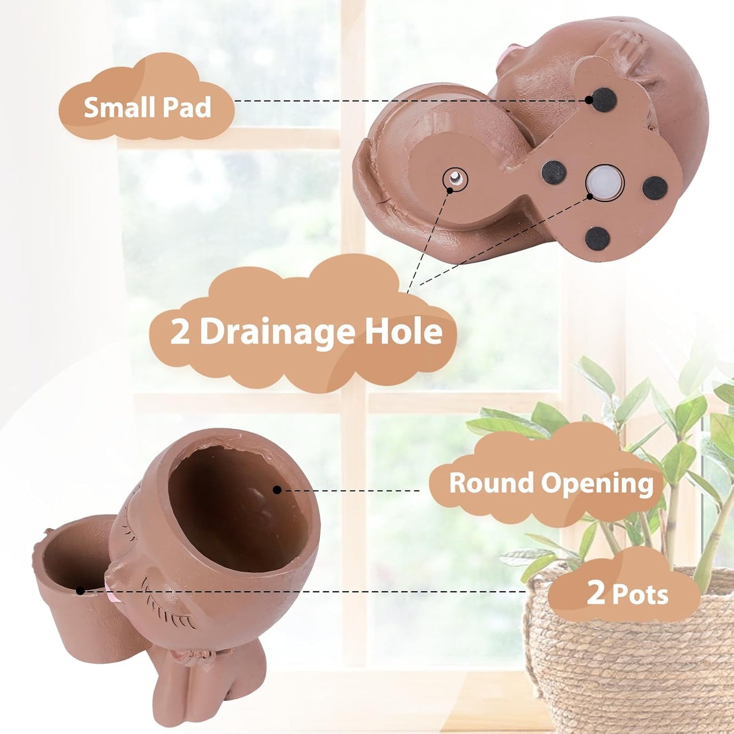 vomiceak Face Planter Pots Head, Planters for Indoor Plants - Double Cute Plant Pots for Flower & Succulent with Drainage Holes - Gift Ideas for Women (White Lady)
