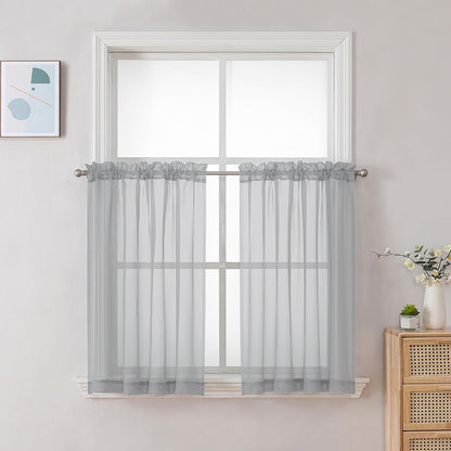 Chyhomenyc Sheer White Valances for Windows 2 Pack, Small Window Curtains for Living Room Bathroom Cafe Laundry Basement, Modern Top Dual Rod Pocket Voile Curtain, 42W x 14L inches, White - Colors B