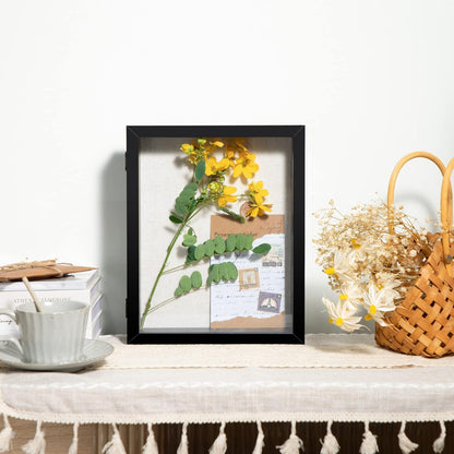 Califortree 8x10 Shadow Box Frame with Linen Back - Sturdy Rustic Memory Display Case of Flower, Pictures, Medals and More, White