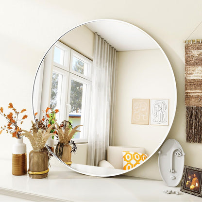 VooBang Large Black Round Bathroom Mirror, 48 inch Circle Wall Mounted Hanging Mirror with Simple Modern Circular Metal Frame for Hallway, Entryway, Living Room, Black Frame