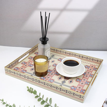 Spsyrine Serving Tray with Handles, Plastic Decorative Tray for Coffee Table, Living Room, Home Decor, Dianthus