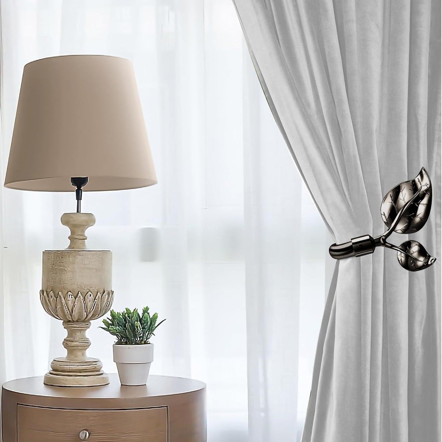 HIKMLK Leaf Shaped Curtain Tieback Holdbacks 2pcs, Handmade Metal Curtain Side Holders for Wall, Curtain Hook Pull Backs for Drapes Window Decoration