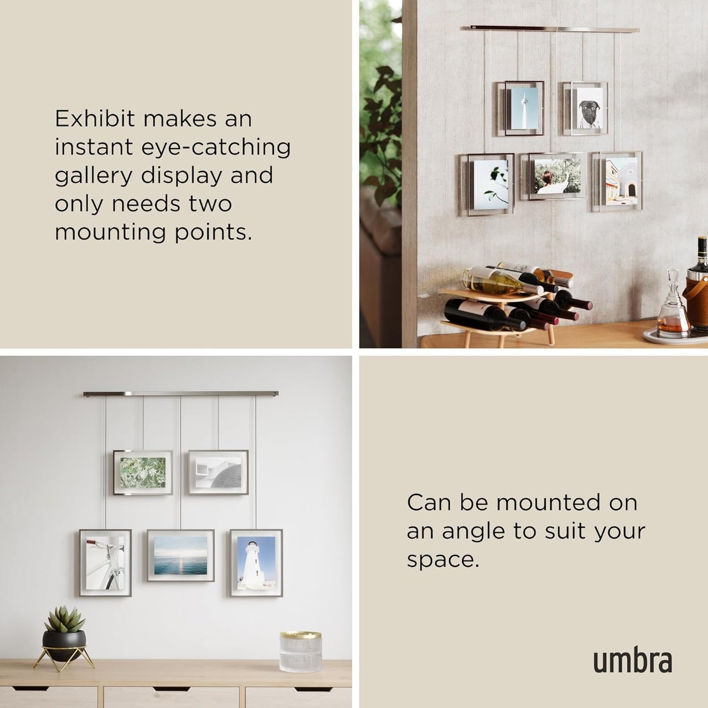 Umbra Exhibit Picture Frame Gallery Set, Adjustable Wall Collage Displays Nine Photos (Four 5x7" and Five 8x10"), Set of 9, Black