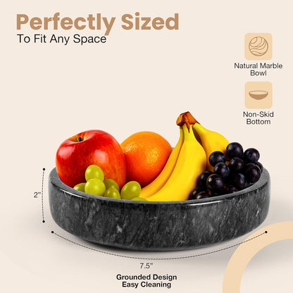 FNTSTICGOODS Travertine Decorative Bowl - 7.8” Diameter & 2” Height - Key Bowl for Entryway Table - Organic Modern Centerpiece - White/Gray
