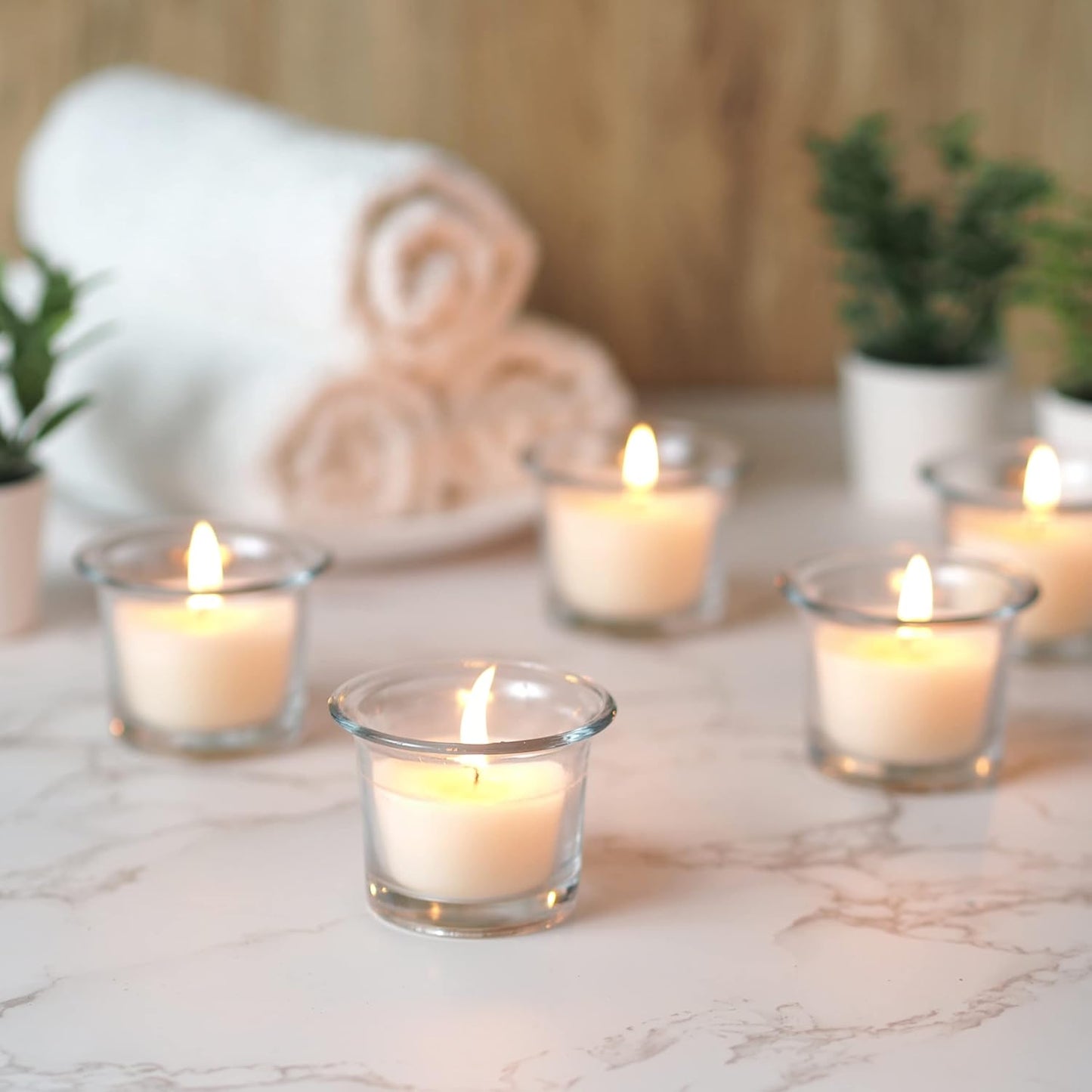 48-Pack Clear Glass Votive Candles – 10–12 Hour Long Burn, Unscented, Ivory, Bulk Set for Weddings, Events & Table Centerpieces – Hosley