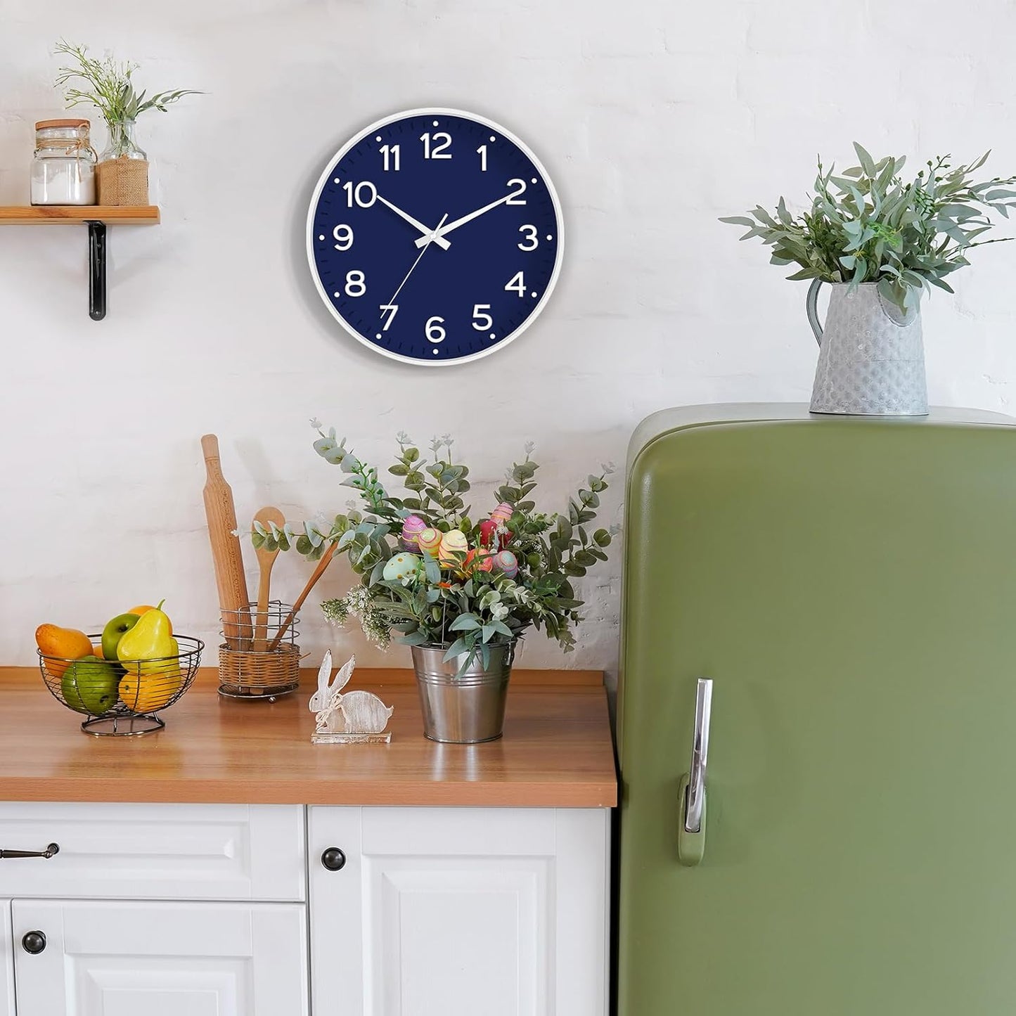 Roymnie Wall Clock Green, Silent Wall Clocks Battery Operated 8 Inch-Modern Non Ticking Analog Clock Decorative for Kitchen Office Bathroom Bedroom(Gold)