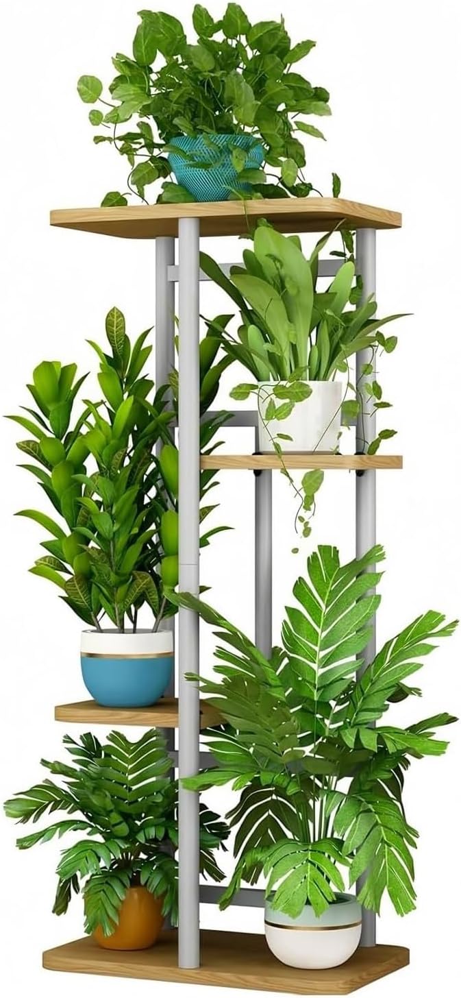 LINZINAR Plant Stand Indoor 4 Tier 5 Potted Multiple Plant Shelf Stands for Garden Corner Balcony Living Room Black