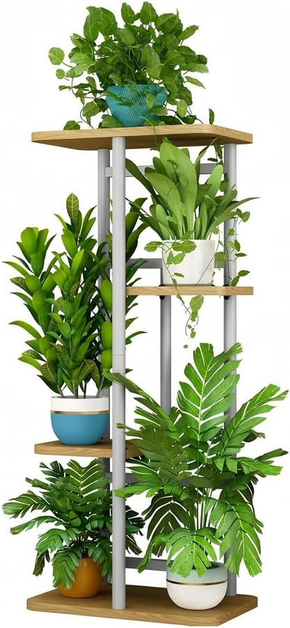 LINZINAR Plant Stand Indoor 4 Tier 5 Potted Multiple Plant Shelf Stands for Garden Corner Balcony Living Room Black