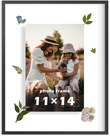 FrameWorks 8”x10” Deluxe Black Aluminum Contemporary Style Floating Picture Frame with Tempered Glass