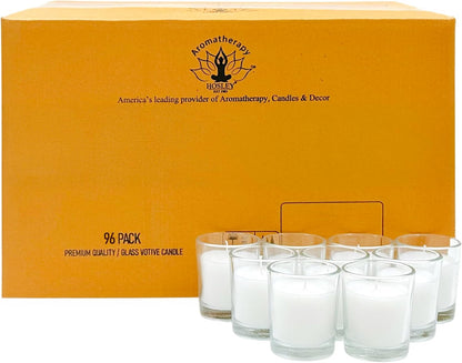 48-Pack Clear Glass Votive Candles – 10–12 Hour Long Burn, Unscented, Ivory, Bulk Set for Weddings, Events & Table Centerpieces – Hosley