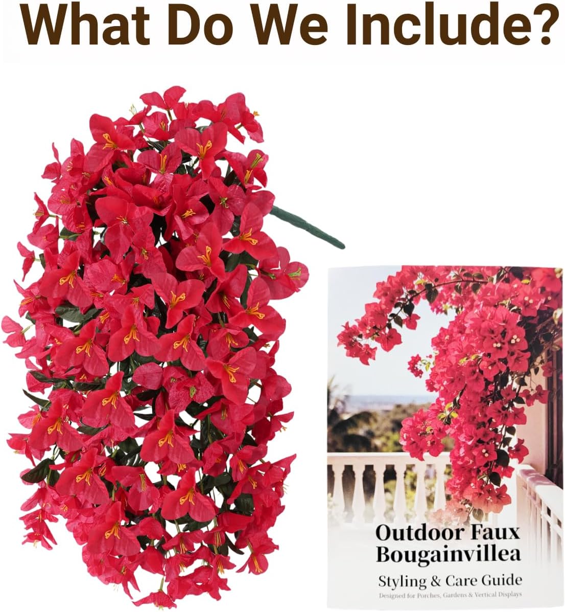 Artificial Flowers for Outdoors – 2 Bundles of UV-Resistant Artificial Bougainvillea, Realistic Silk Flowers for Front Porch, Patio, Garden, Window Boxes & Hanging Baskets (Hot Pink, 2)