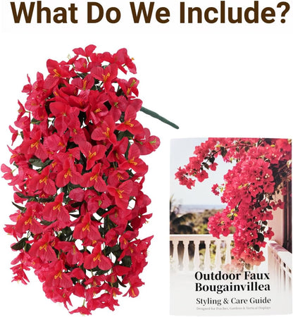 Artificial Flowers for Outdoors – 2 Bundles of UV-Resistant Artificial Bougainvillea, Realistic Silk Flowers for Front Porch, Patio, Garden, Window Boxes & Hanging Baskets (Hot Pink, 2)
