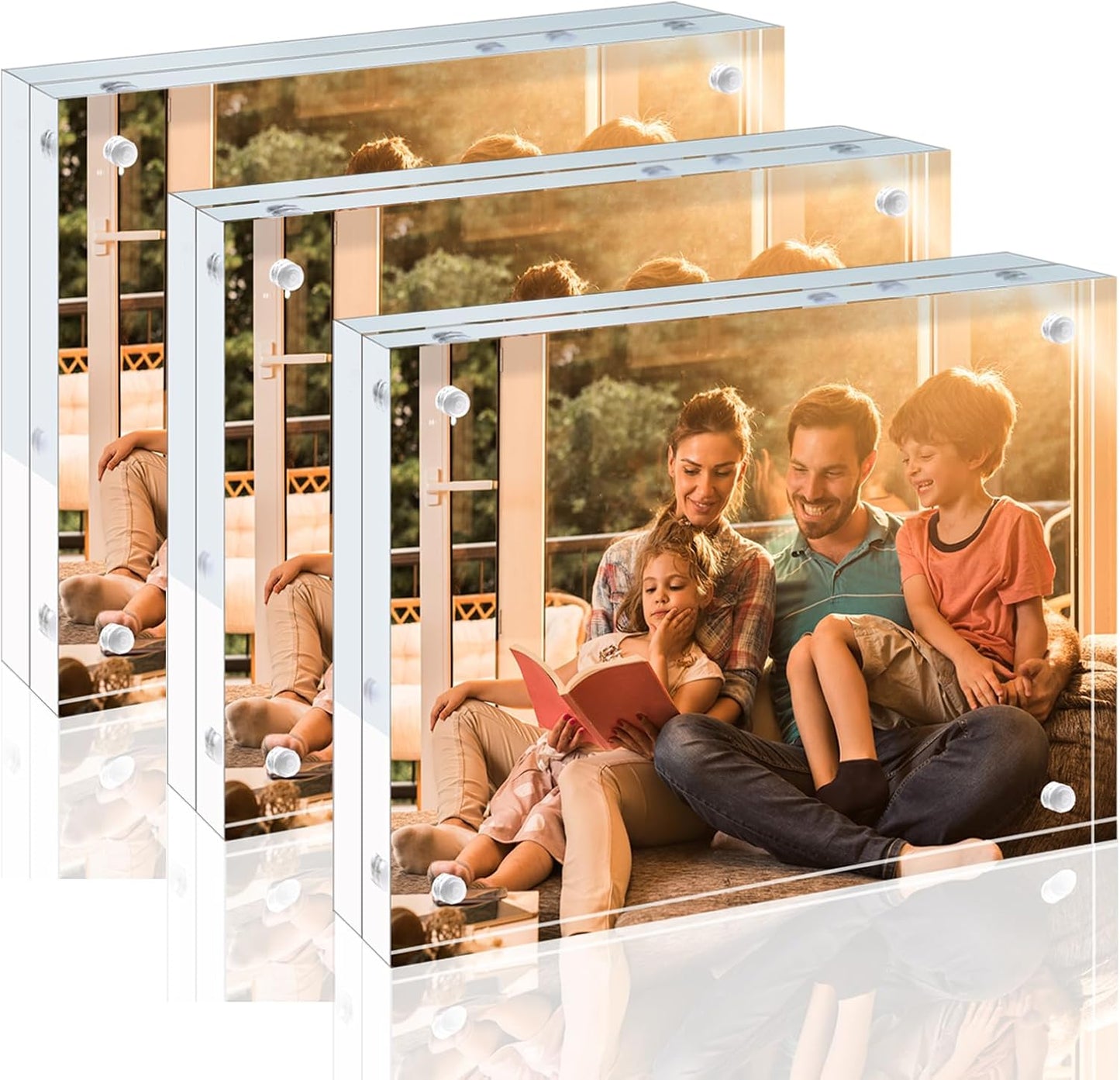 Egofine 4x6 Acrylic Frames 6 Pack, 20mm Thicker Frameless Clear Picture Frames, Double Sided Magnetic Picture Frames, Free Standing Desktop Display