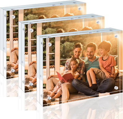 Egofine 4x6 Acrylic Frames 6 Pack, 20mm Thicker Frameless Clear Picture Frames, Double Sided Magnetic Picture Frames, Free Standing Desktop Display
