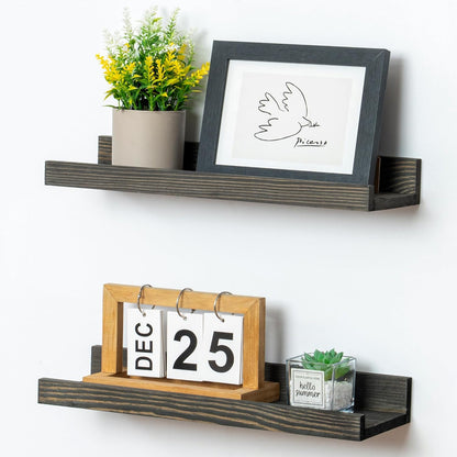FLYJOE Picture Ledge Shelf, Floating Shelves Set of 2, Solid Pine Wood 55'' Long Large Nursery Book Shelves for Toys Storage, Kids Bookshelf for Living Room Bedroom Decor Books Photo Frames, Walnut