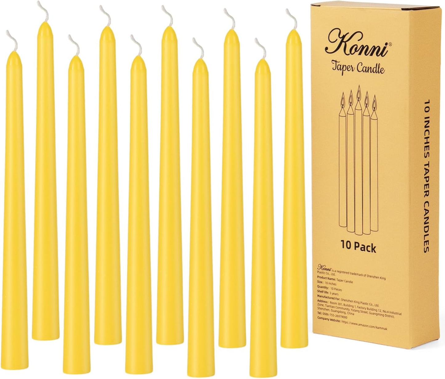 KONNI 0.87×10 Inch Ivory Taper Candles, Unscented and Smokeless Tall Candlesticks, 10 Pack Tapered Candles with Cotton Wicks, Long Burning, Ideal for Weddings, Dinner Parties, and Home Décor